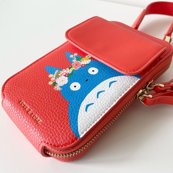 NEW Handpainted Totoro Crossbody Phone Bag, Coral - Picture 2 of 7